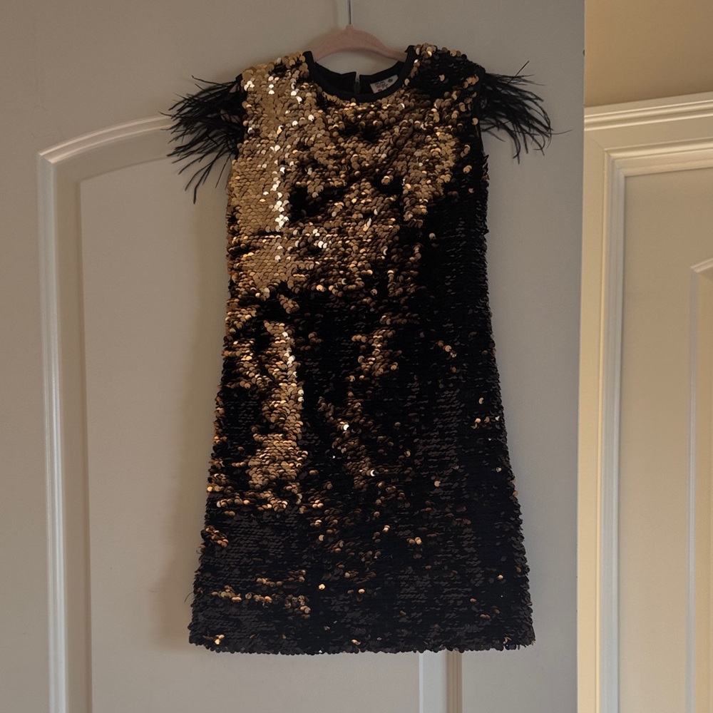 Gold and Black Sequin Feather Kids Dress